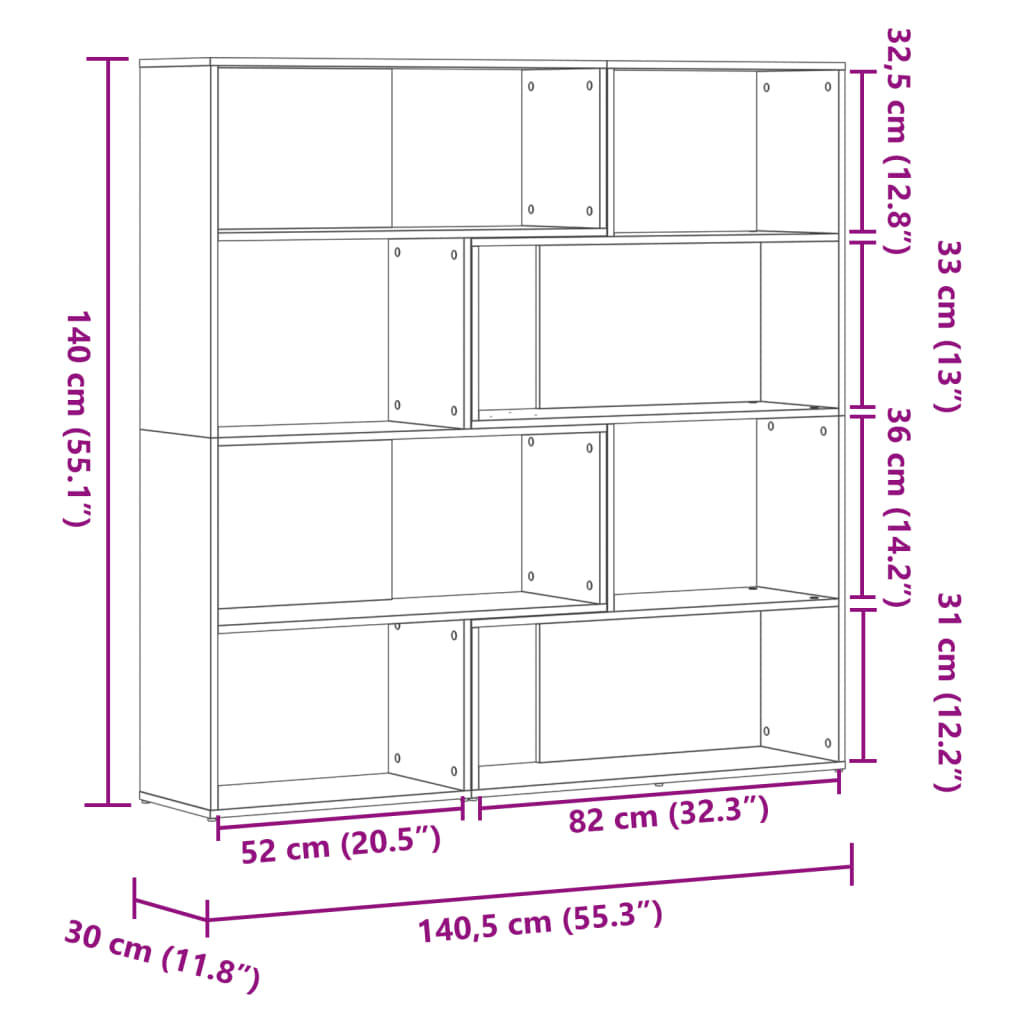 vidaXL Corner Bookcase 4-Tier Old Wood 85x85x140 cm Engineered Wood - Brown