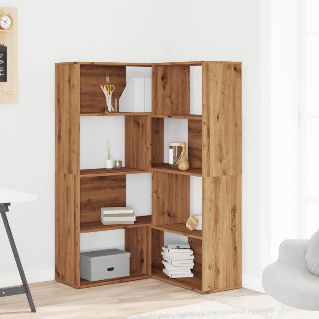 vidaXL Corner Bookcase 4-Tier Artisian Oak 85x85x140 cm Engineered Wood - Brown