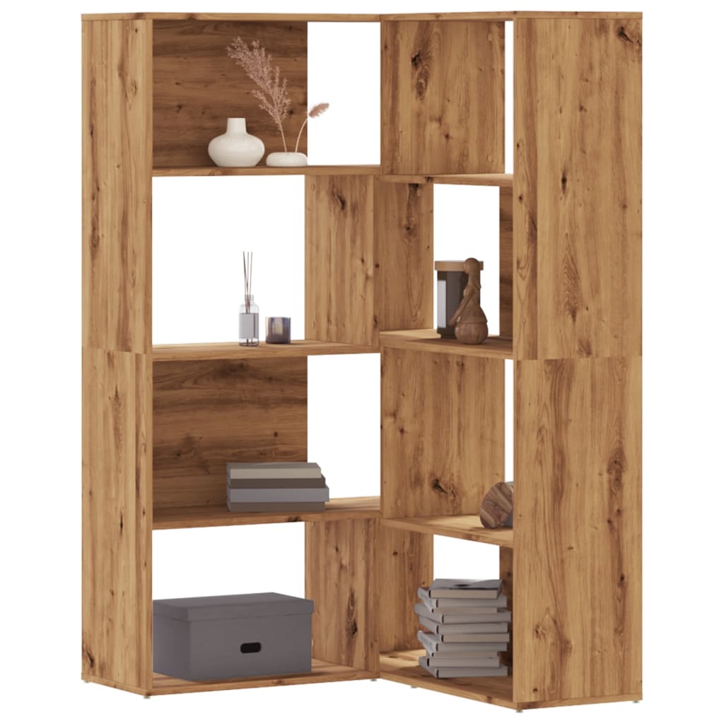 vidaXL Corner Bookcase 4-Tier Artisian Oak 85x85x140 cm Engineered Wood - Brown