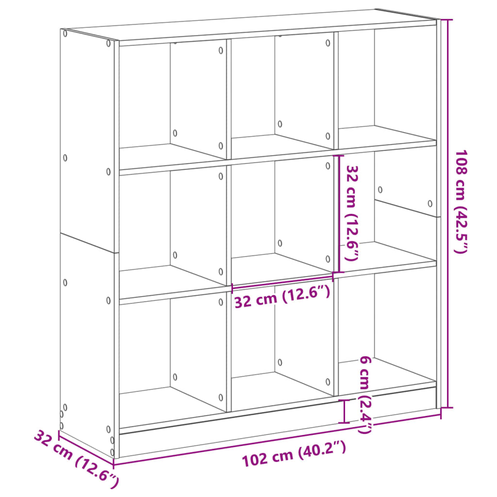 vidaXL Bookcase Smoked Oak 102x32x108 cm Engineered Wood - Brown
