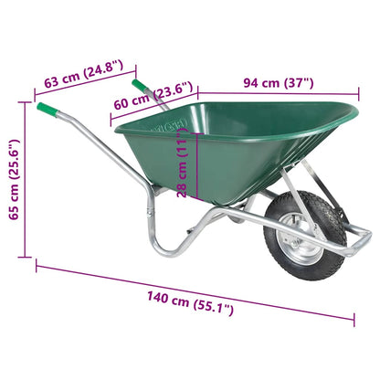 vidaXL Wheelbarrow Green 90 L 150 kg Galvanised Steel and Plastic - Brown