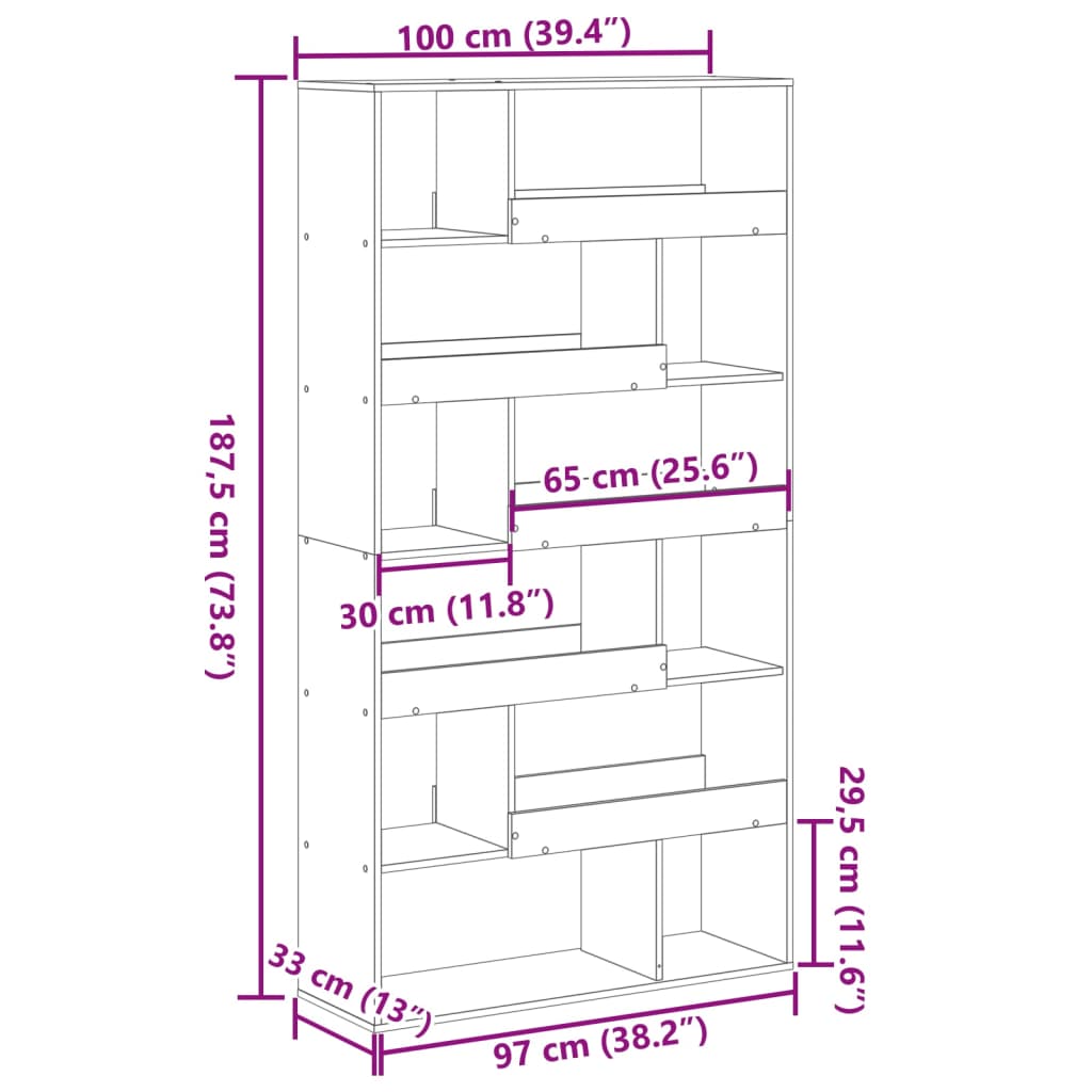 vidaXL Bookcase Old Wood 100x33x187,5 cm Engineered Wood - Brown