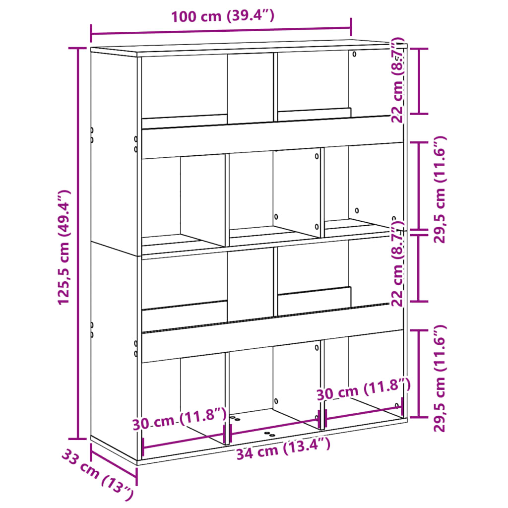 vidaXL Bookcase Grey Sonoma 100x33x125.5 cm Engineered Wood