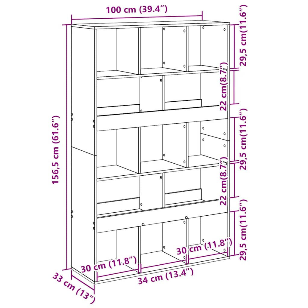 vidaXL Bookcase Black 100x33x156.5 cm Engineered Wood