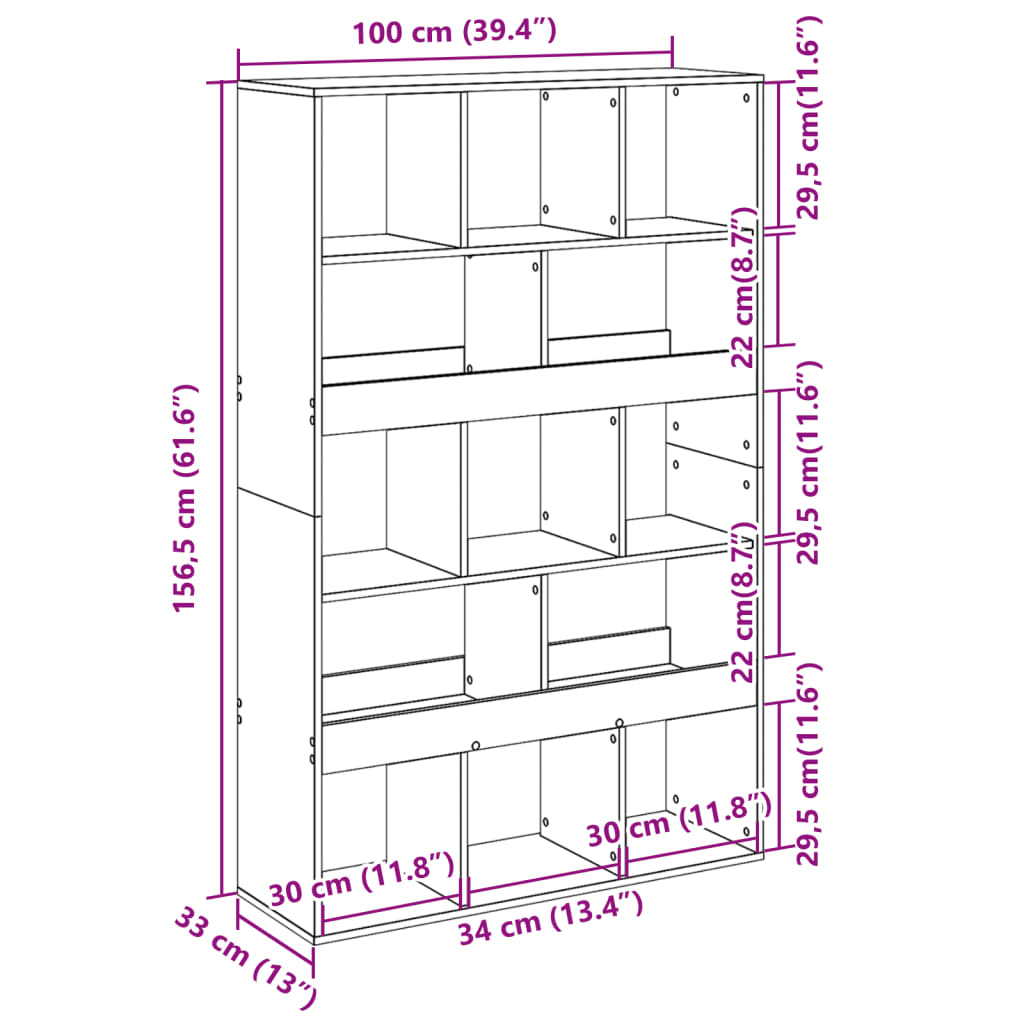 vidaXL Bookcase Grey Sonoma 100x33x156.5 cm Engineered Wood