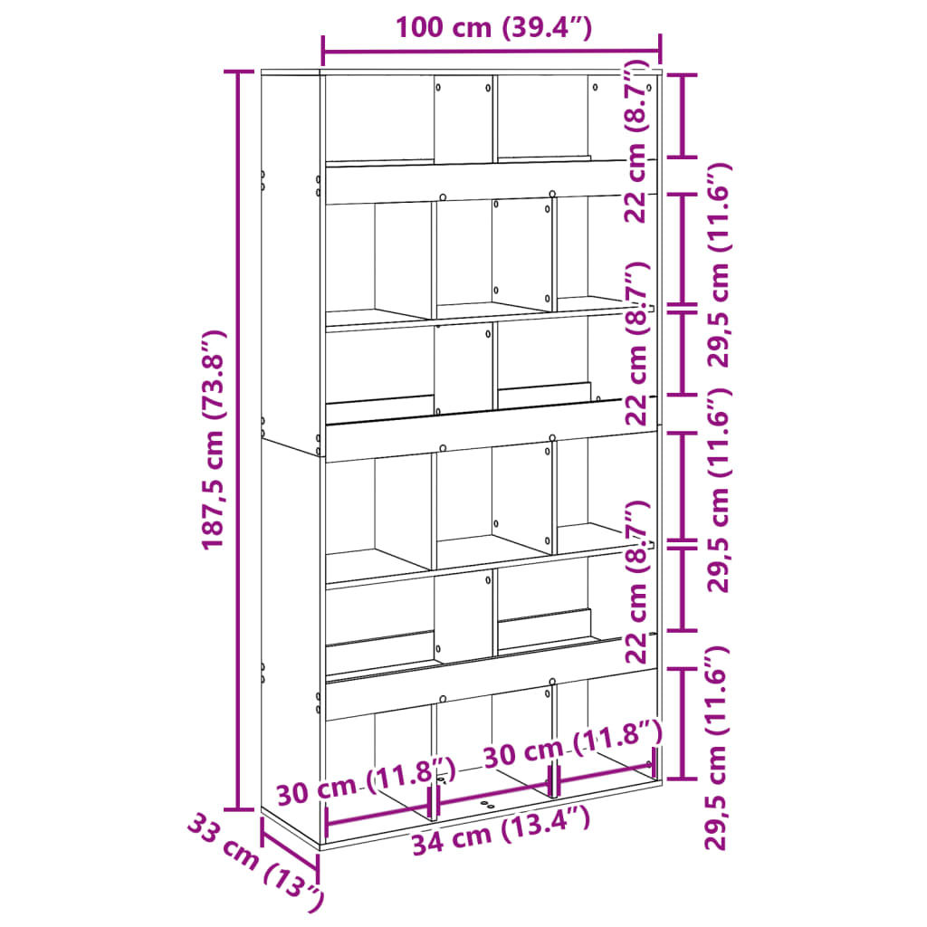 vidaXL Bookcase Concrete Grey 100x33x187.5 cm Engineered Wood