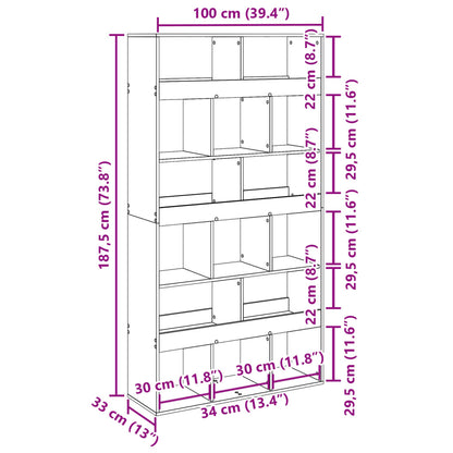 vidaXL Bookcase Grey Sonoma 100x33x187.5 cm Engineered Wood