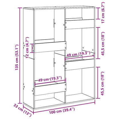 vidaXL Bookcase Smoked Oak100x33x135 cm Engineered Wood - Brown