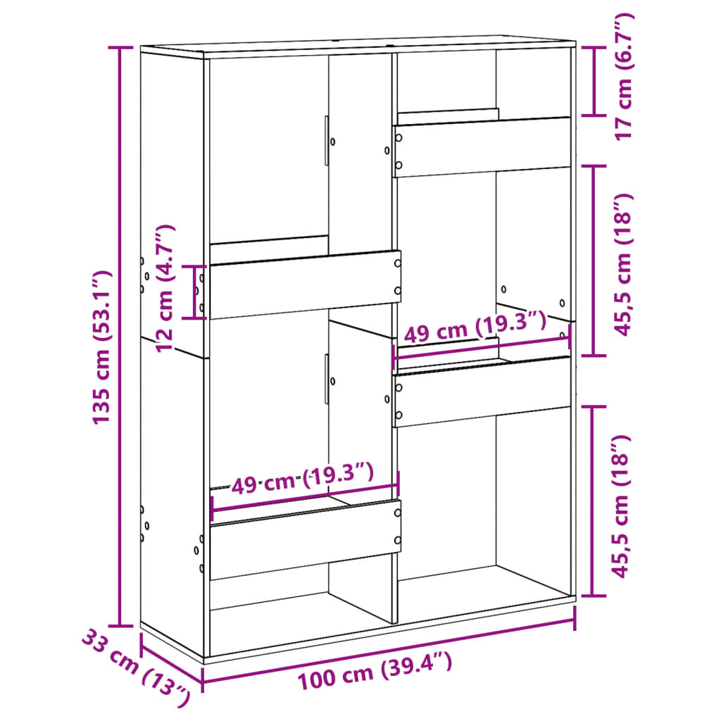 vidaXL Bookcase Old Wood 100x33x135 cm Engineered Wood - Brown