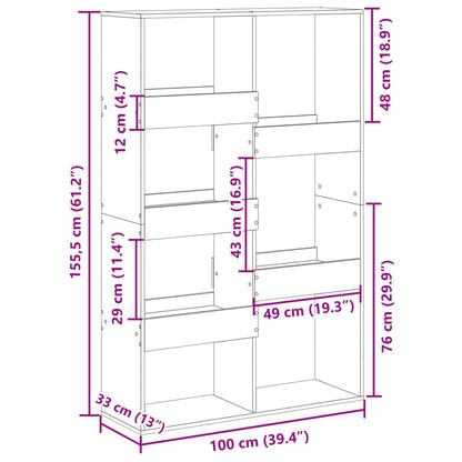 vidaXL Bookcase Sonoma Oak 100x33x155.5 cm Engineered Wood - Brown