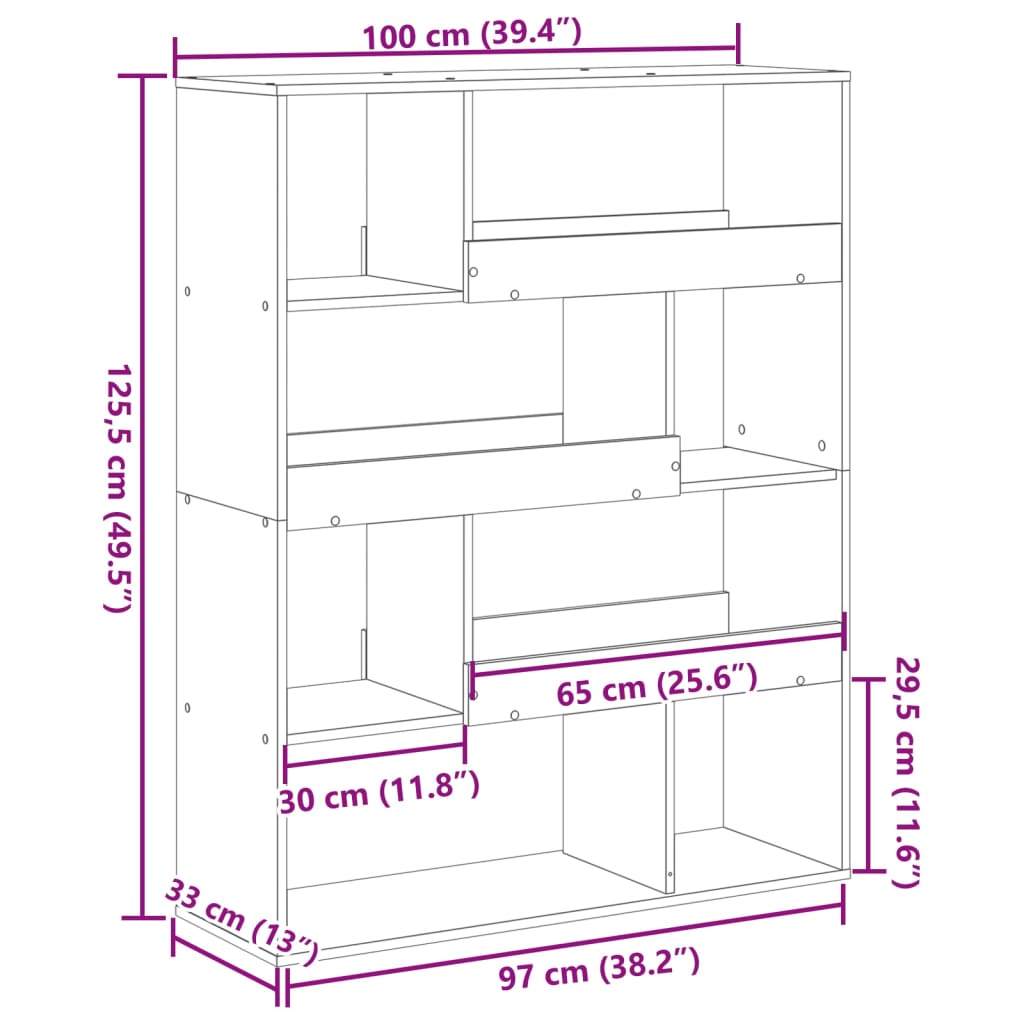 vidaXL Room Divider Grey Sonoma 100x33x125.5 cm Engineered Wood