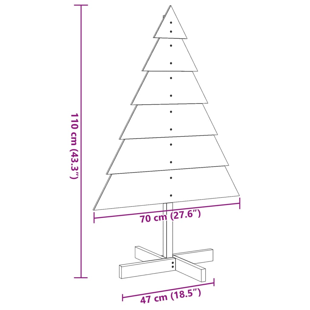 vidaXL Wooden Christmas Tree for Decoration 110 cm Solid Wood - Brown