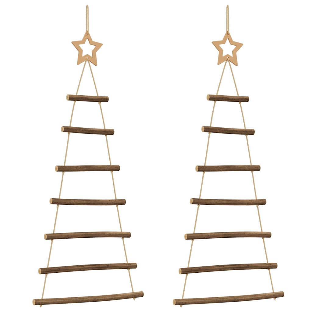 vidaXL Hanging Christmas Trees with Top Stars 2 pcs 42x90 cm Natural Branch