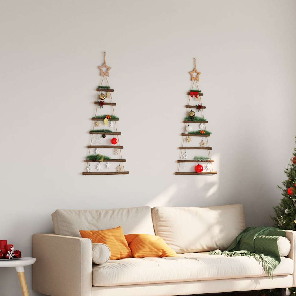vidaXL Hanging Christmas Trees with Top Stars 2 pcs 42x90 cm Natural Branch