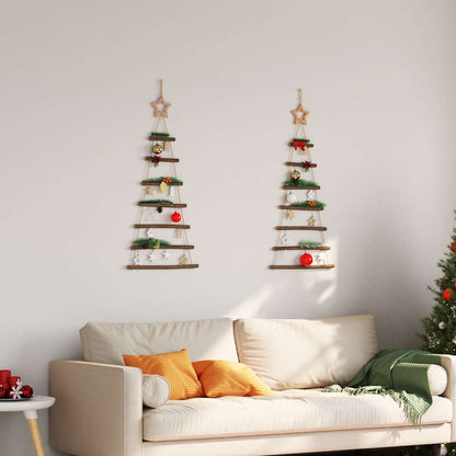 vidaXL Hanging Christmas Trees with Top Stars 2 pcs 42x90 cm Natural Branch