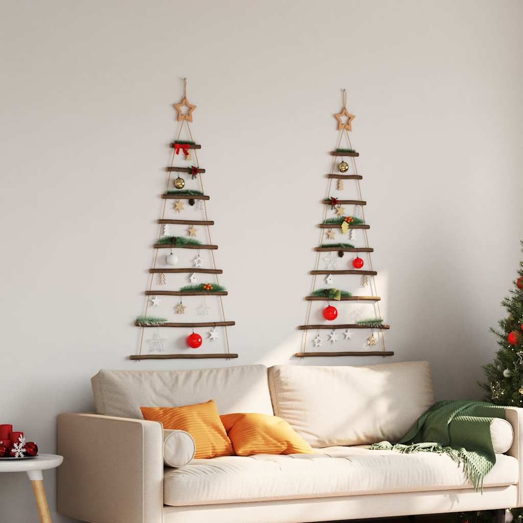 vidaXL Hanging Christmas Trees with Top Stars 2 pcs 55x120 cm Natural Branch