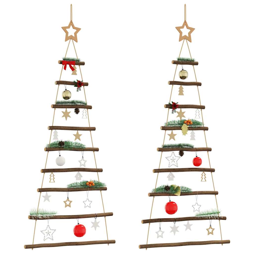 vidaXL Hanging Christmas Trees with Top Stars 2 pcs 55x120 cm Natural Branch