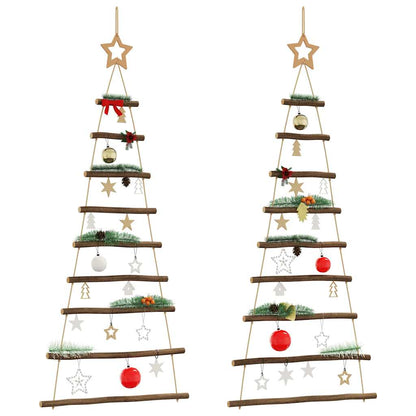 vidaXL Hanging Christmas Trees with Top Stars 2 pcs 55x120 cm Natural Branch