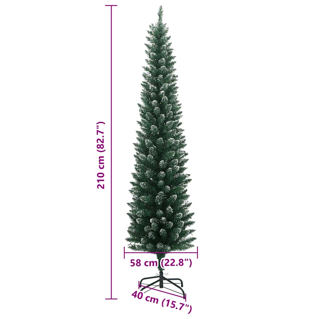 vidaXL Artificial Slim Christmas Tree 300 LEDs 210 cm - Green