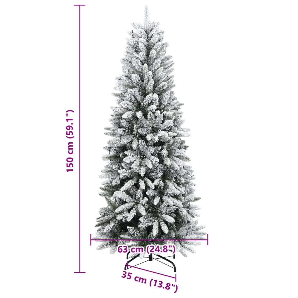 vidaXL Artificial Christmas Tree 150 LEDs and Flocked Snow 150 cm - Green