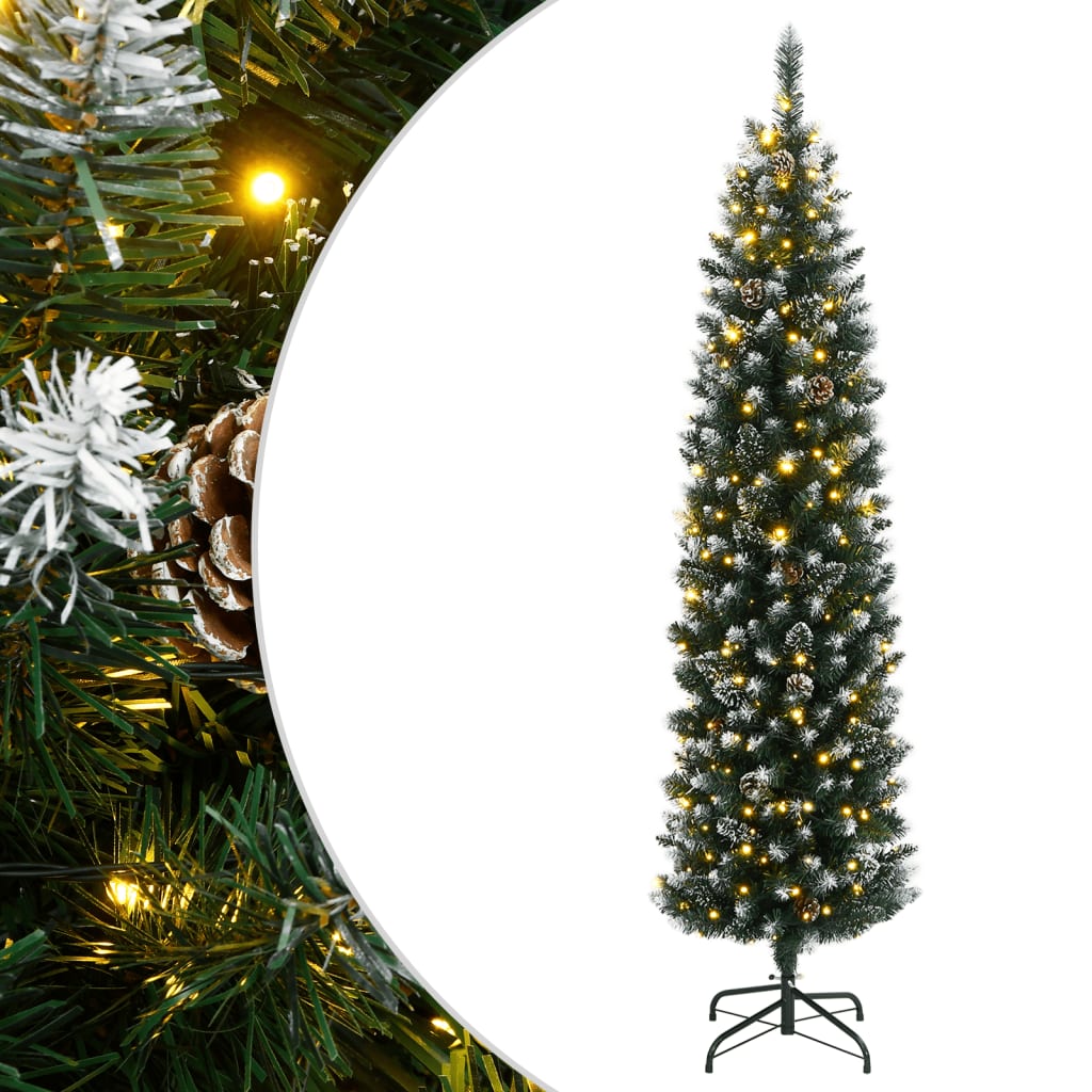 vidaXL Artificial Slim Christmas Tree 150 LEDs 120 cm - Green - 35838