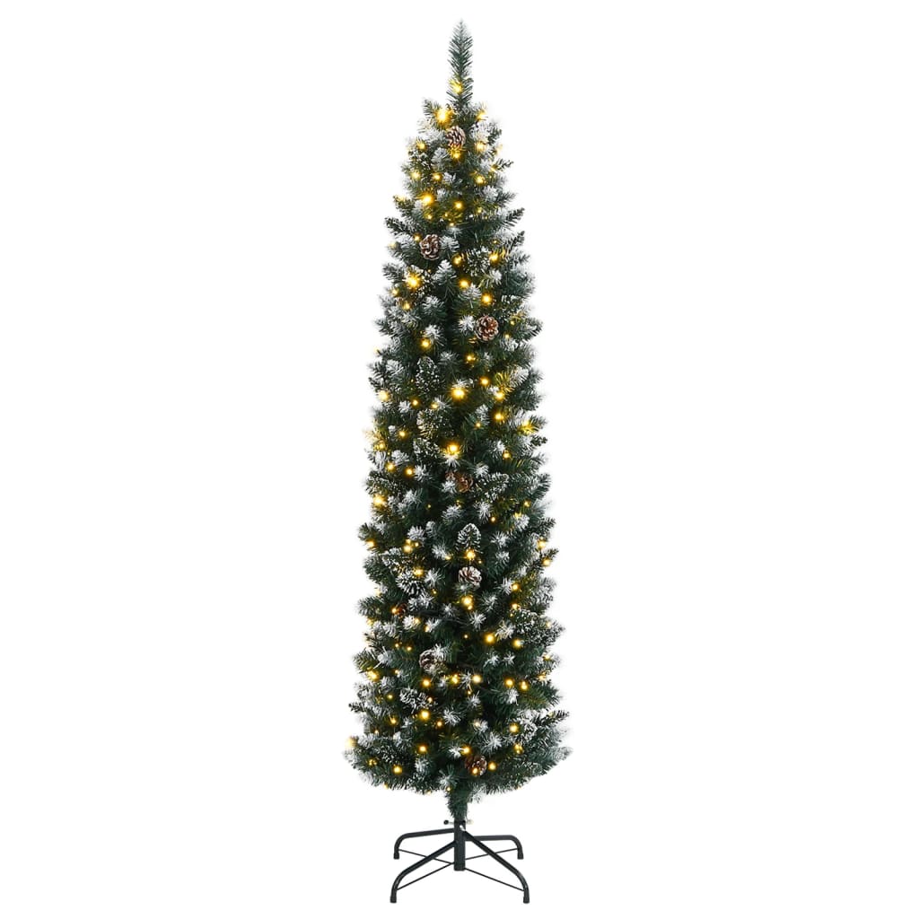 vidaXL Artificial Slim Christmas Tree 150 LEDs 150 cm - Green - 35841