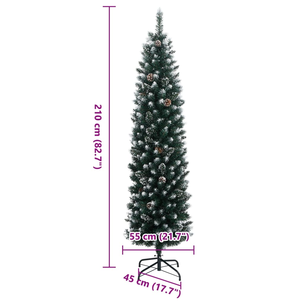 vidaXL Artificial Slim Christmas Tree 300 LEDs 210 cm - Green - 35849