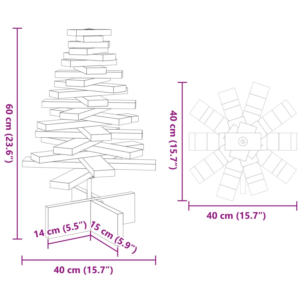 vidaXL Wooden Christmas Tree for Decoration 60 cm Solid Wood Pine - Brown