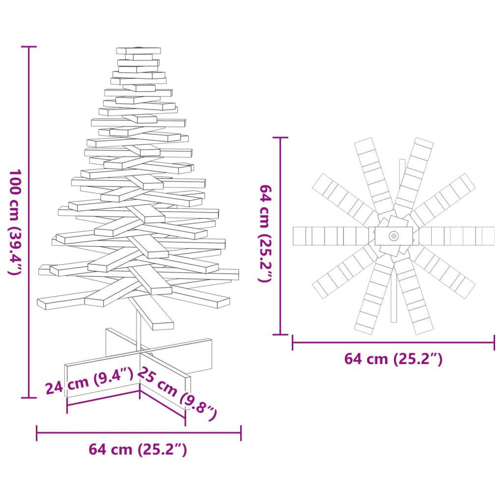 vidaXL Wooden Christmas Tree for Decoration 100 cm Solid Wood Pine - Brown