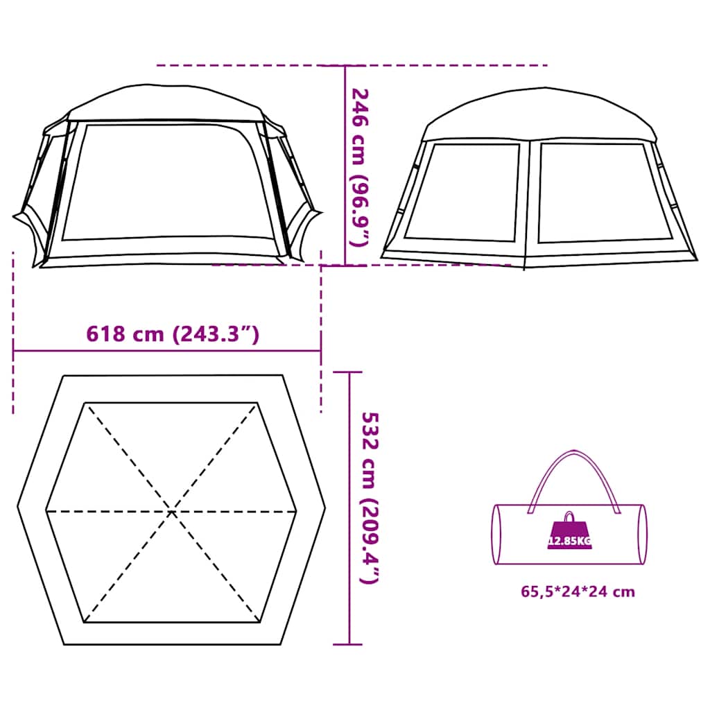 vidaXL Pool Tent with Removable Fly & Mesh Walls Grey 618x532 cm
