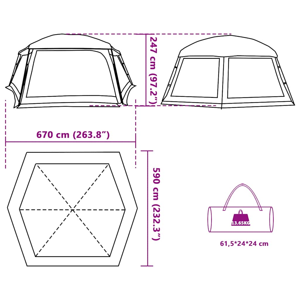 vidaXL Pool Tent with Removable Fly & Mesh Walls Sea Green 670x590 cm