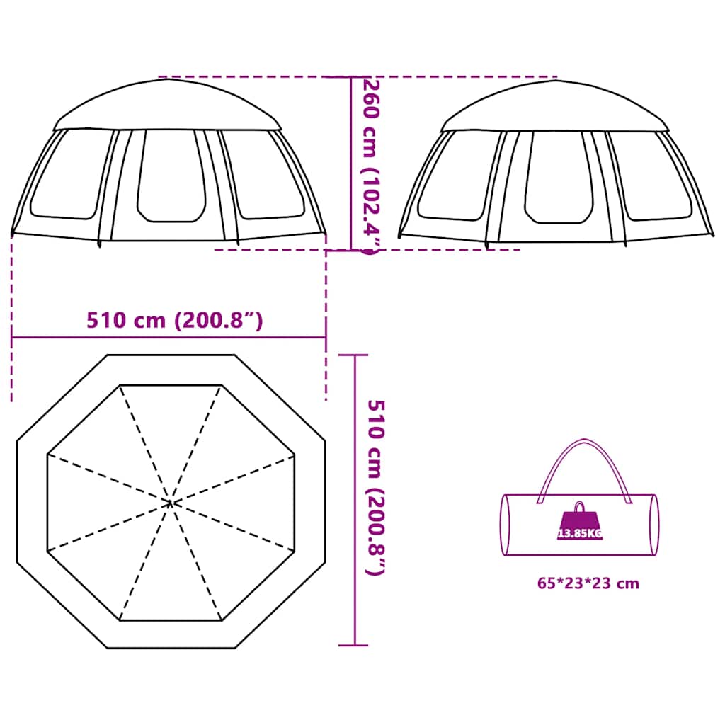 vidaXL Pool Tent with Removable Fly & Mesh Walls Grey 510x510 cm