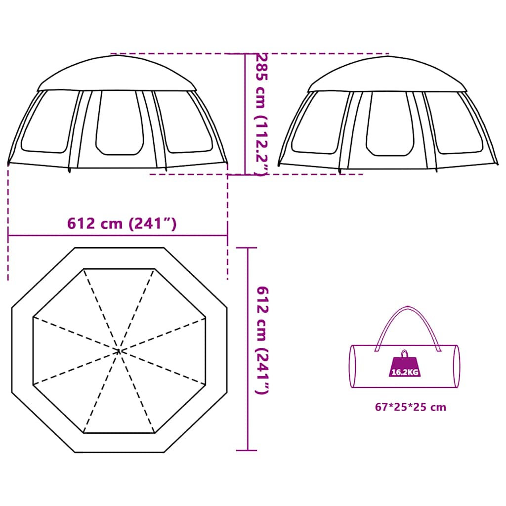 vidaXL Pool Tent with Removable Fly & Mesh Walls Grey 612x612 cm