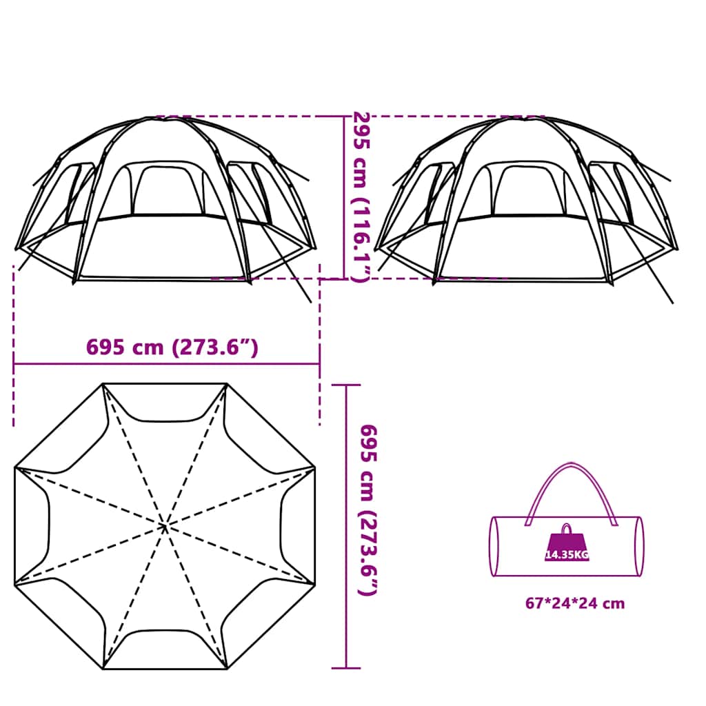 vidaXL Party Tent Grey Waterproof - 695 x 695 x 295 cm