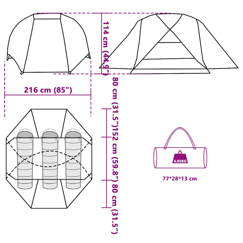 vidaXL Fishing Tent 3-Person Brown Waterproof - 312 x 216 x 114 cm