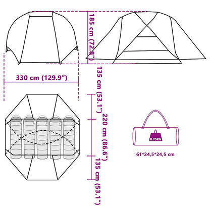 vidaXL Fishing Tent 5-Person Olive Green Waterproof - 490 x 330 x 185 cm