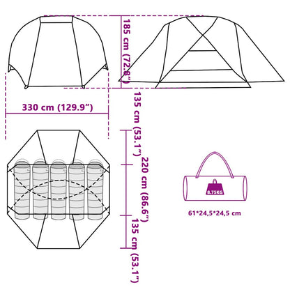 vidaXL Fishing Tent 5-Person Brown Waterproof - 490 x 330 x 185 cm