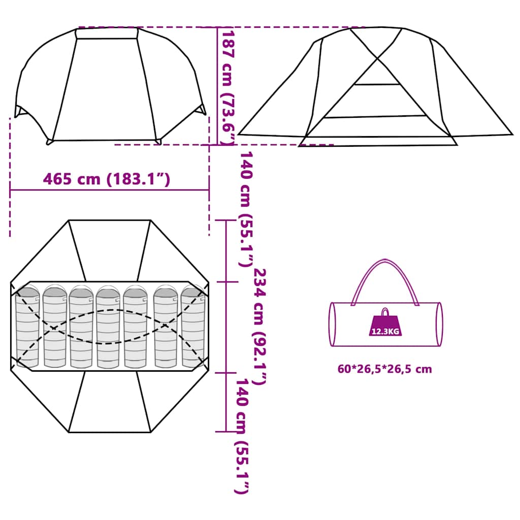 vidaXL Fishing Tent with Roof Olive Green 514 x 465 x 187 cm