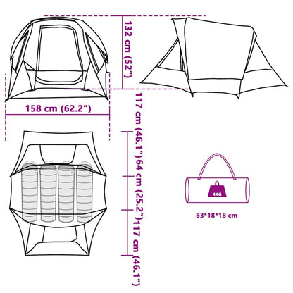 vidaXL Camping Tent Cabin 4-Person Blue Waterproof - 298 x 158 x 132 cm