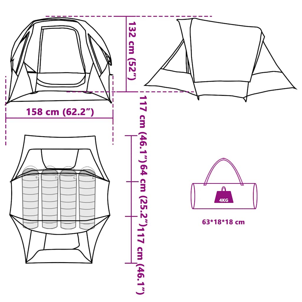 vidaXL Camping Tent Cabin 4-Person Grey and Orange Waterproof - 298 x 158 x 132 cm