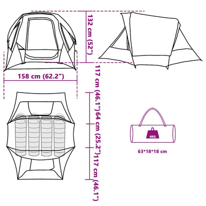 vidaXL Camping Tent Cabin 4-Person Grey and Orange Waterproof - 298 x 158 x 132 cm