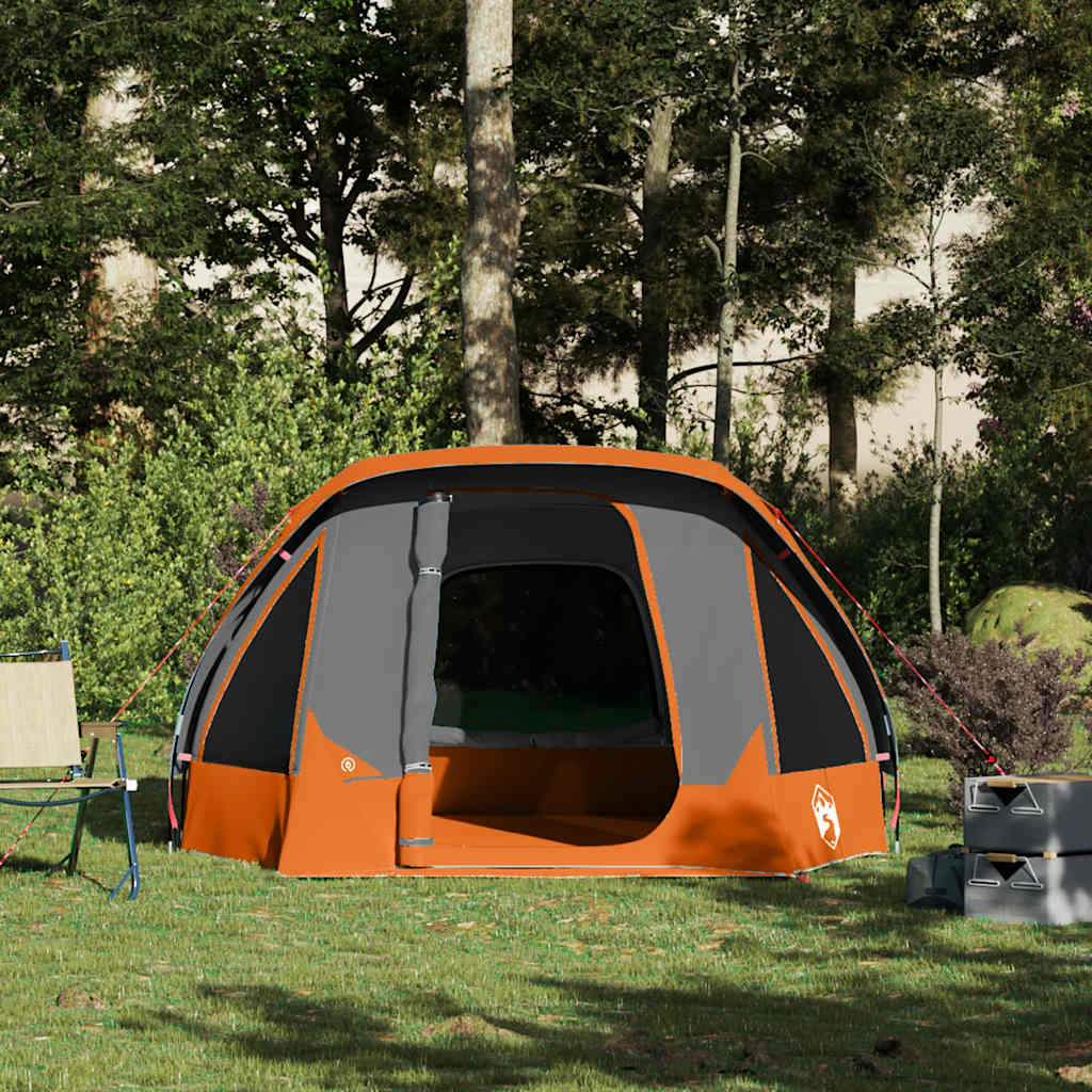 vidaXL Camping Tent Cabin 4-Person Grey and Orange Waterproof - 298 x 158 x 132 cm
