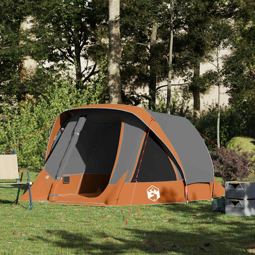 vidaXL Camping Tent Cabin 4-Person Grey and Orange Waterproof - 298 x 158 x 132 cm