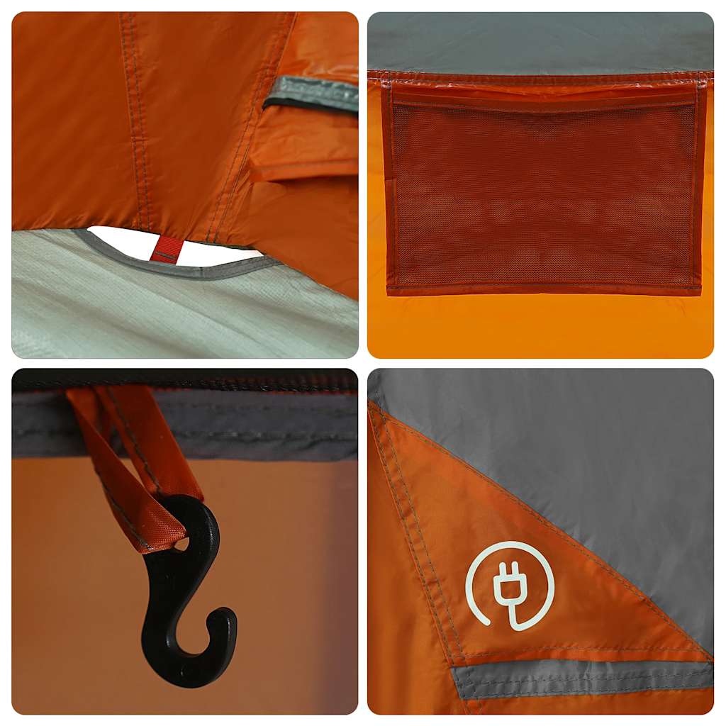 vidaXL Family Tent Cabin 6-Person Grey and Orange Waterproof - 360 x 298 x 182 cm