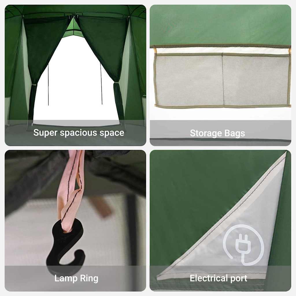 vidaXL Family Tent 6-Person Green and Grey Polyester and Fiberglass - 721 x 335 x 212 cm