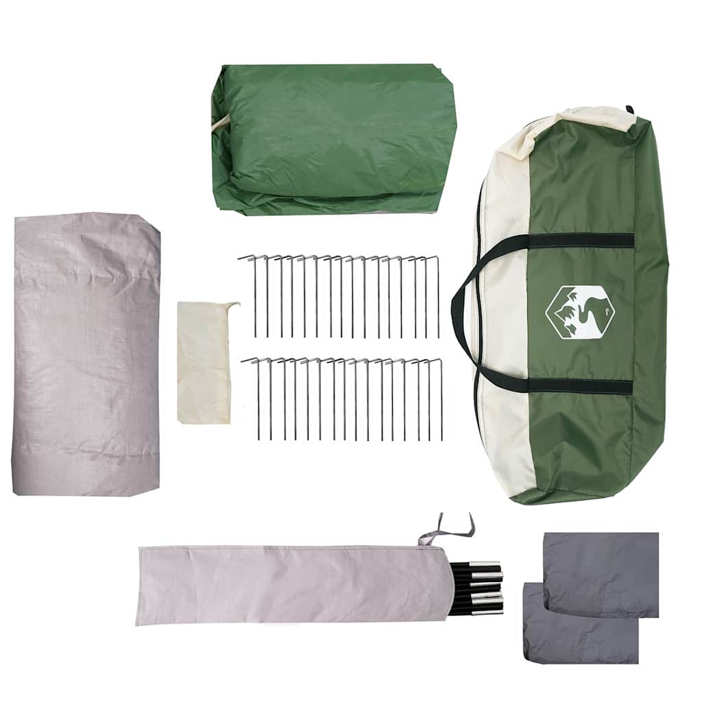 vidaXL Family Tent 6-Person Green and Grey Polyester and Fiberglass - 721 x 335 x 212 cm