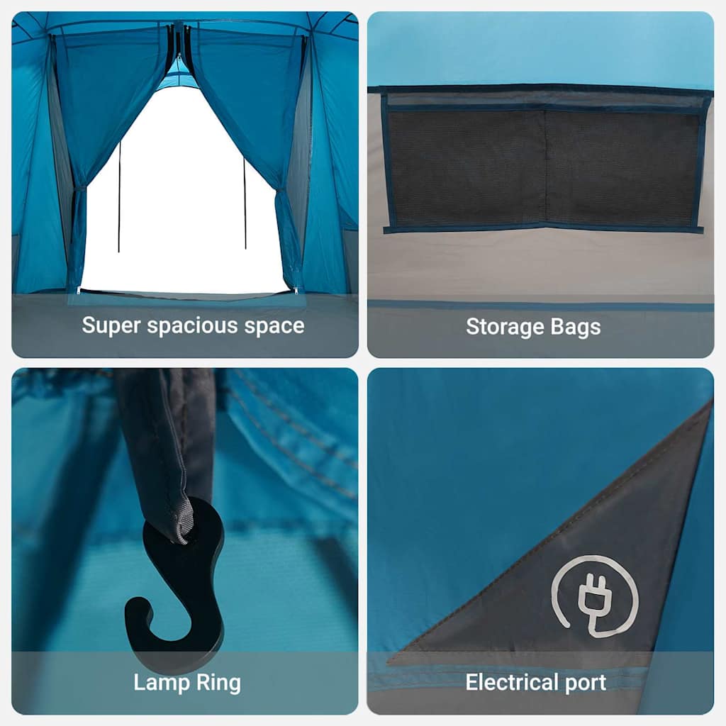 vidaXL Family Tent 6-Person Blue and Grey Polyester and Fiberglass - 721 x 335 x 212 cm