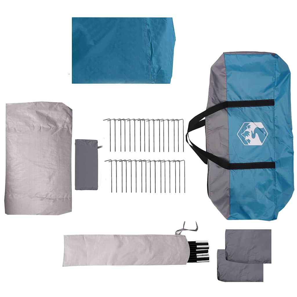 vidaXL Family Tent 6-Person Blue and Grey Polyester and Fiberglass - 721 x 335 x 212 cm