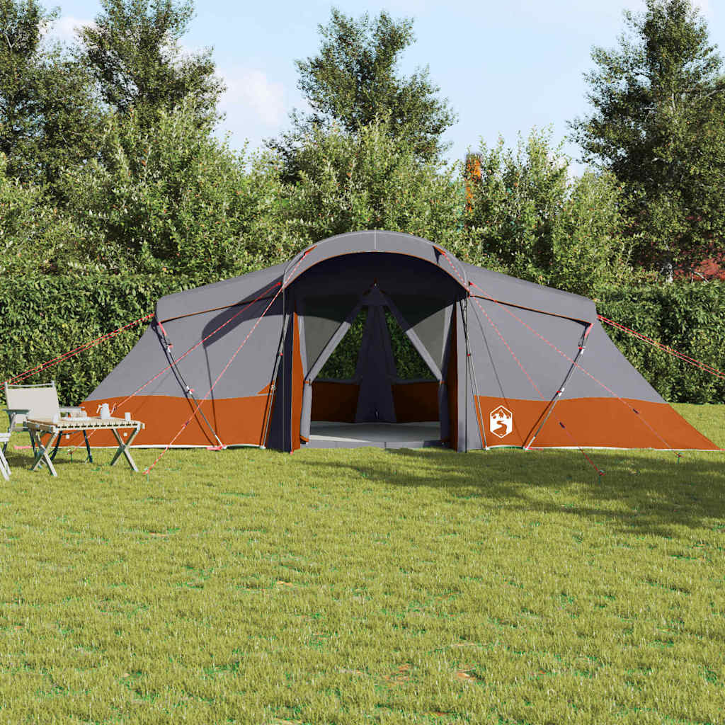 vidaXL Family Tent 6-Person Grey and Orange Polyester and Fiberglass - 721 x 335 x 212 cm