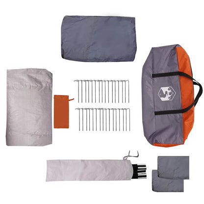 vidaXL Family Tent 6-Person Grey and Orange Polyester and Fiberglass - 721 x 335 x 212 cm